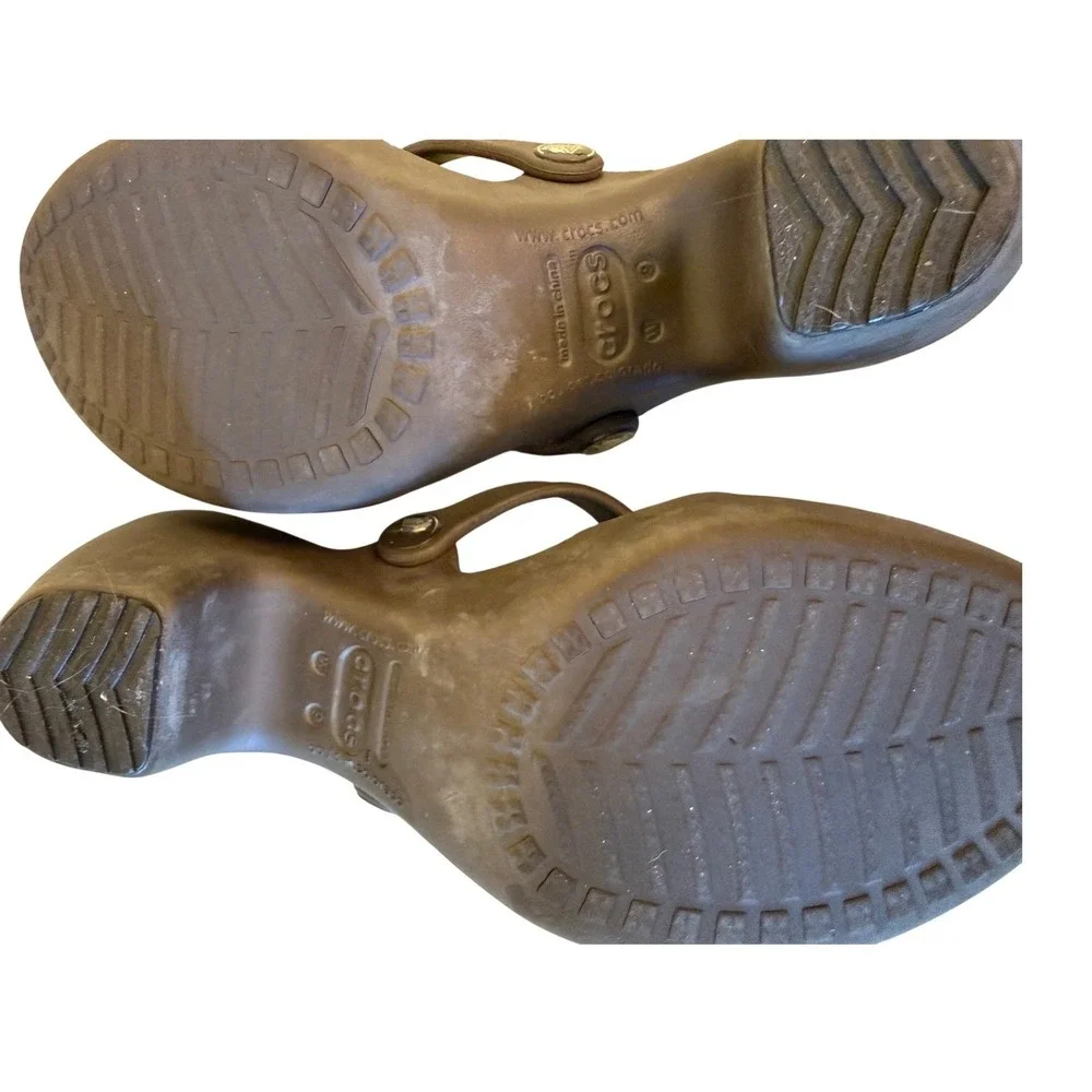 Crocs Cyprus II Heel‎ Sandals Womens 9 Brown Pink Wedge Strappy Y2K Espresso
